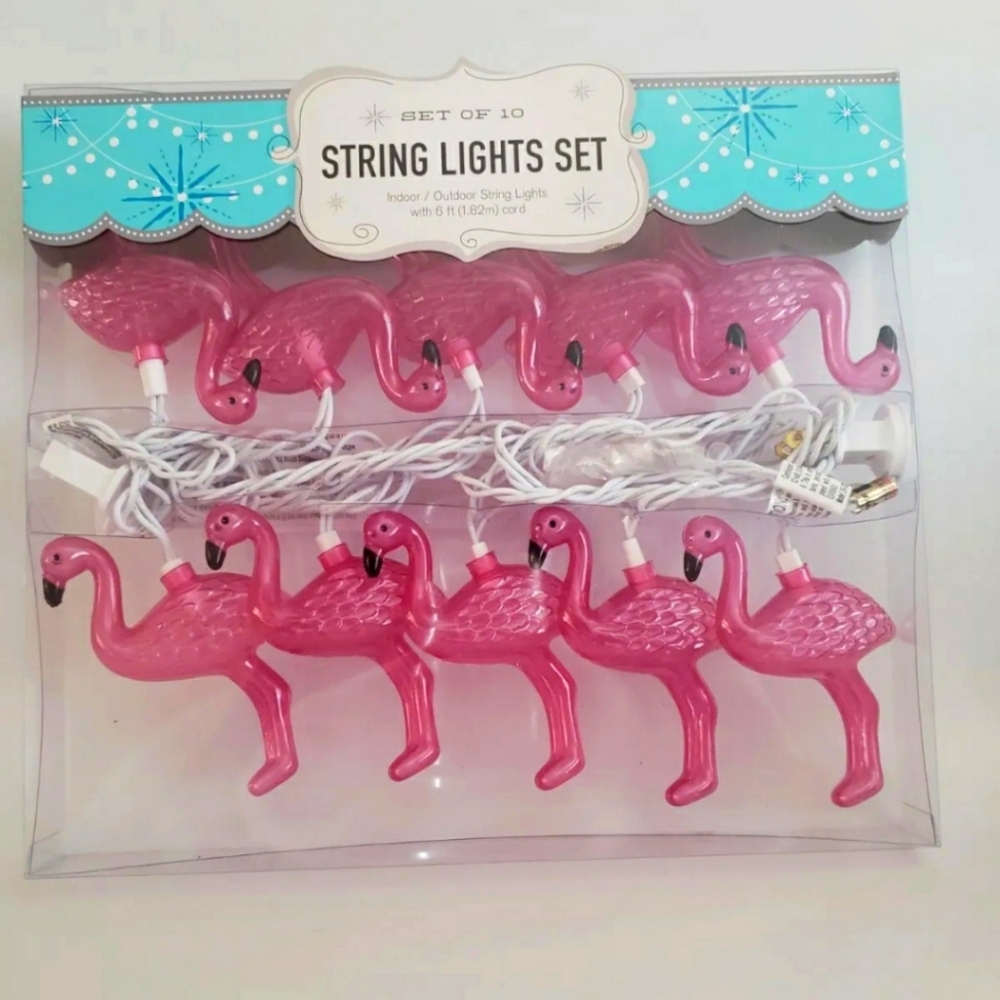 10pc Pink Flamingo Electric Light Set 6' Indoor Outdoor NEW IN BOX